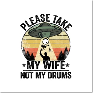 Funny UFO Drums Abduction Drummer Drum Set Gift Funny Posters and Art